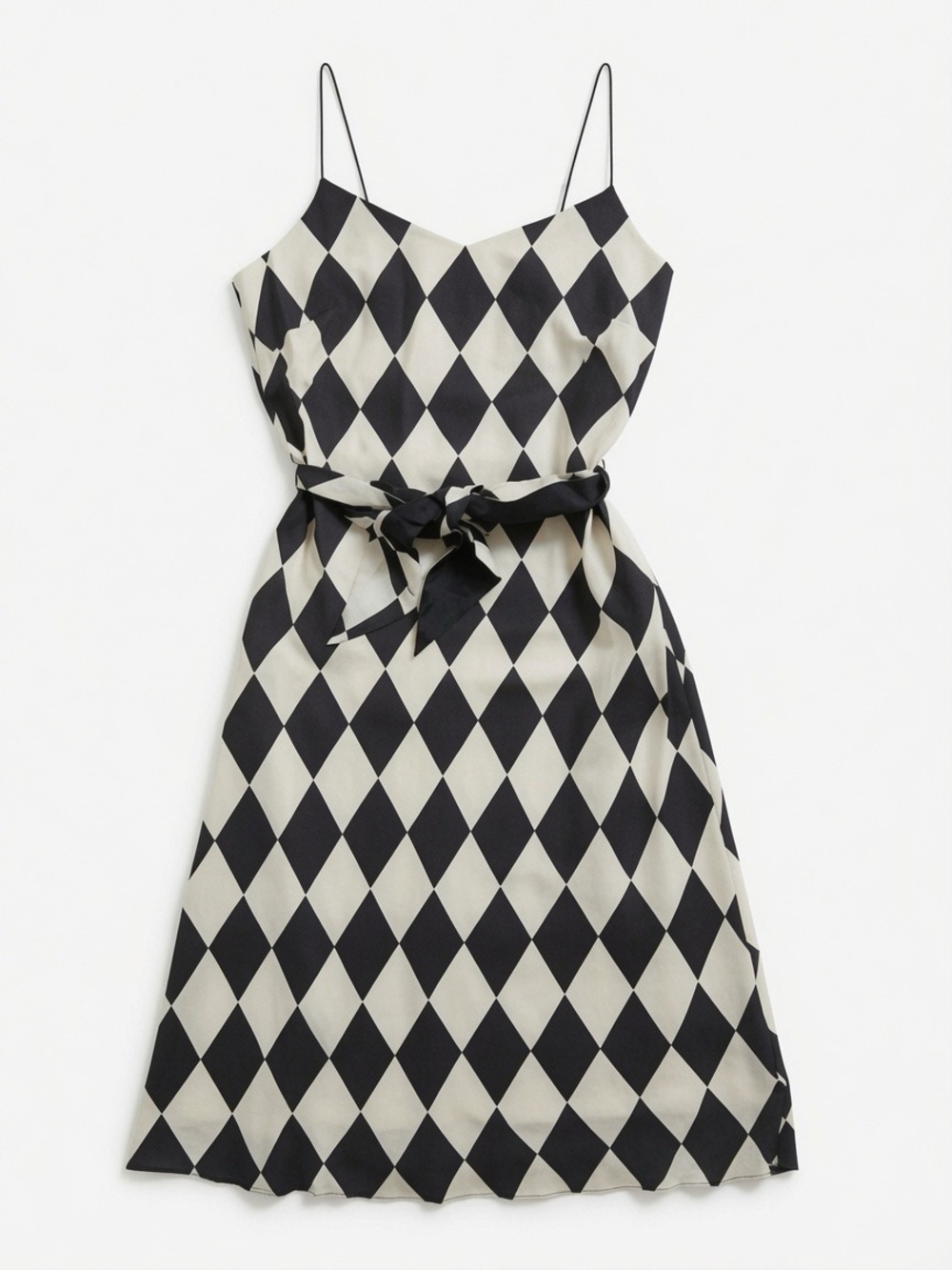 Coast Casual Silk Black & Cream Diamond-Print Spaghetti-Strap Dress